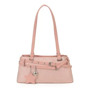 Pink women shoulder bag elegant underarm tote bag stylish PU leather casual handbag daily use