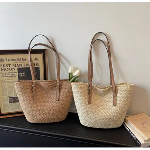 Geflochtene Strohtasche für Damen, große Kapazität lässige Sommer Strand Schultertasche.