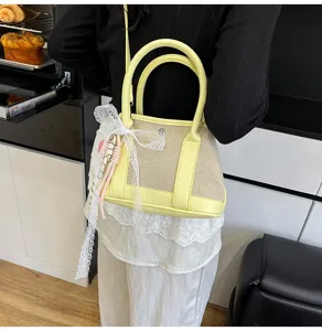 Yellow canvas handbag stylish bucket shoulder bag chic casual women daily crossbody bag