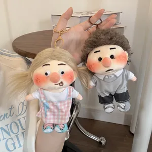 Cute curly hair freckles plush doll keychain, soft stuffed toy bag pendant for daily decoration.