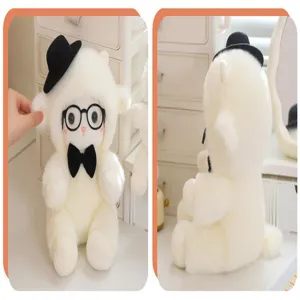 Lindo peluche de oveja blanca para boda con gafas y sombrero negro vista detallada
