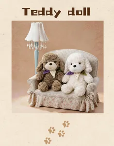 Cute teddy dog plush doll couple set, soft stuffed animal toy for kids birthday gift home decor.