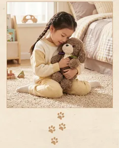 Cute curly plush puppy dog toy for kids, soft stuffed animal companion gift for children.