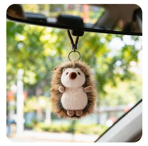 Cute hedgehog plush car pendant fluffy animal keychain keyring backpack charm decoration