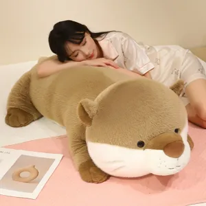 Giant soft cute sea otter plush pillow toy, cuddly animal doll for kids room decor.