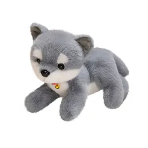 Cute simulation puppy plush toy grey stuffed animal dog doll for kids sleeping companion