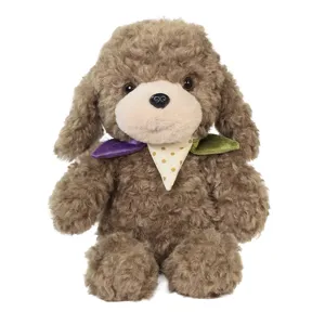 Cute brown curly puppy plush toy stuffed animal dog doll with colorful scarf kids birthday gift