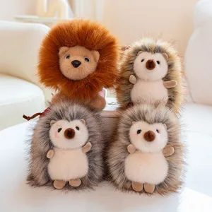 Cute Simulation Lion And Hedgehog Plush Toy Pendant Cartoon Animal Stuffed Doll Bag Hanging Ornament Car Key Chain