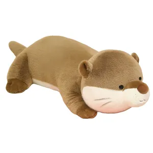 Cute large brown otter plush pillow, soft stuffed animal toy for girls room sofa decoration