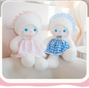 Cute plush lamb stuffed animal toy with cute dress and hat, soft doll for kids gift.