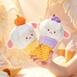 Cute cartoon ice cream sheep plush toy doll, fluffy fruit lamb cone doll gift for kids.