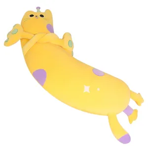 Schattig geel kat lang slaapkussen, zacht pluche zijslaapkussen ondersteuning voor bed.