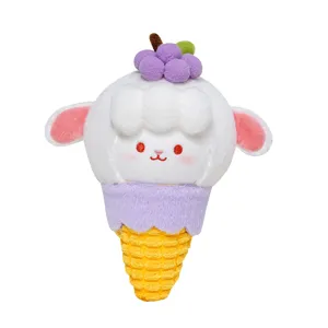 Cute ice cream sheep plush toy doll with fruit cone design, soft stuffed animal gift for kids.