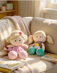 Cute blonde plush rag dolls set, soft stuffed toy companion for kids sleeping and hugging gift.