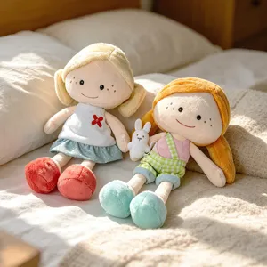 Cute plush girl rag doll soft stuffed toy for kids sleeping companion comfort pillow gift main view