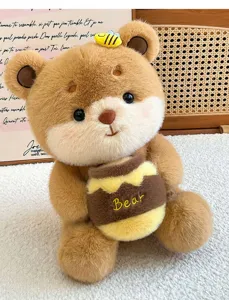 Cute honey bear plush toy with bee design soft stuffed doll birthday gift for kids