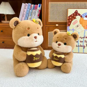 Cute honey bee teddy bear plush toys holding honey pots, soft stuffed doll birthday gifts.
