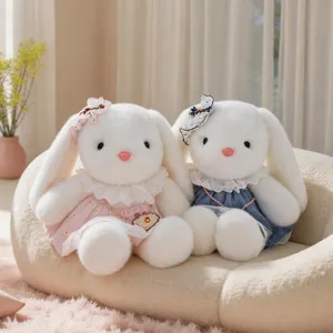 Cute plush rabbit stuffed toy with dress sweet pastoral style soft doll for kids hugging companion