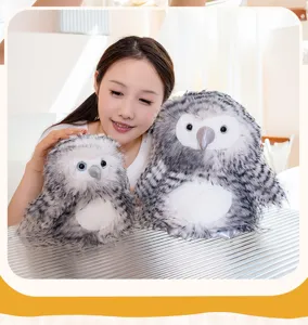 Cute simulation owl plush toys, fluffy grey bird stuffed animal doll, home decor gift.