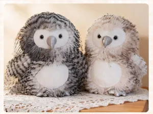 Fluffy simulation owl plush toys pair, realistic long hair stuffed animal home decor gift