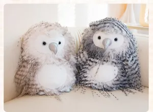 Simulation long-haired owl plush toy, cute fluffy stuffed bird doll for room decor.