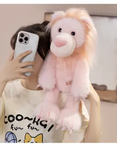 Cute pink long-legged lion plush toy, soft fluffy companion doll for kids and birthday gifts.