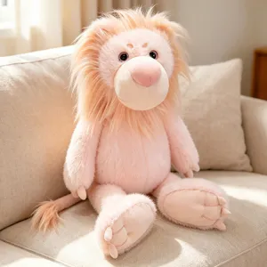 Cute cartoon long-legged pink lion plush toy, soft stuffed animal doll for kids birthday gift.
