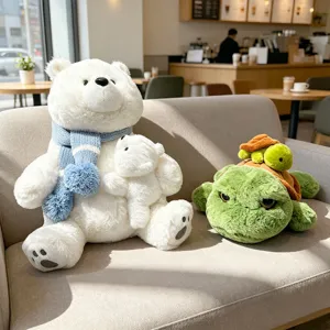 Süße Mutter und Kind Eisbär Plüschtier und weiches Schildkröten Kuscheltier Kissen für Deko