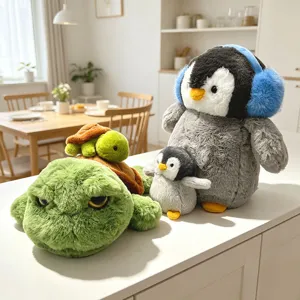 Süße Meerestiere Schildkröte und Pinguin Plüschtier Set, weiche Kuschelpuppe für Kinder.