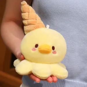 Süßer gelber Oktopus Eiscreme Plüschtier Tasche Anhänger flauschiger kleiner Schlüsselanhänger
