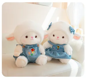 Joli jouet en peluche mouton doux poupée animal en peluche avec robe en jean cadeau