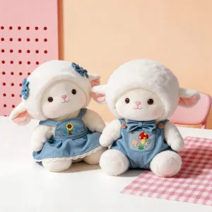 Mignon Couple Mouton Peluche Doux En Peluche Animal Loutre Poupée Avec Tenue En Denim Cadeau D'anniversaire Pour Filles Enfants