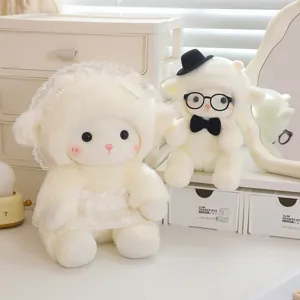 Juego de peluches de oveja pareja de boda lindo, muñecos de cordero suave regalo.