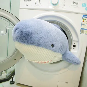 Large blue shark plush toy soft whale pillow cute marine animal doll for kids birthday gift