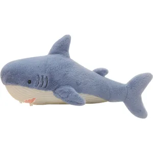 Large blue shark plush toy soft stuffed animal long body pillow cute kids birthday gift doll