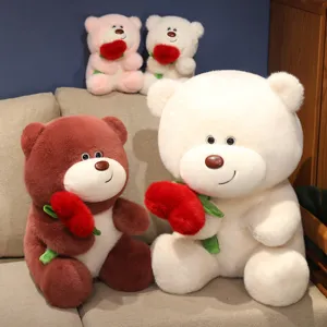 Cute oso de peluche de terciopelo de mink muñeco corazón chocolate regalo de San Valentín.