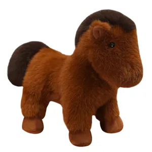 Simpatico cavallo di peluche marrone bambola morbida animale pony imbottito per regalo di compleanno