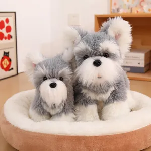Cute Messy Dog Plush Toy Simulation Schnauzer Westie Puppy Stuffed Animal Soft Fluffy Doll Kids Companion Gift