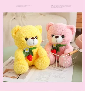 Cute small sitting strawberry bear plush toy doll soft companion gift for kids hugging