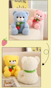 Cute small sitting strawberry bear plush toy, soft stuffed animal hugging doll gift for kids.