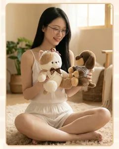 Cozy cute cat and dog plush toys set, soft stuffed doll with sweater, perfect sleeping companion.