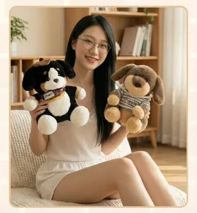 Cute sitting puppy plush toys with cute clothes, soft stuffed animal dolls for kids gifts.