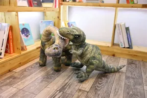 Dinosaure en peluche réaliste, design T-Rex et long cou, poupée en tissu douce pour enfants.