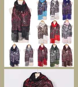 Bohemian paisley print fringe scarf for women, lightweight fashion shawl wrap in multi-colors.