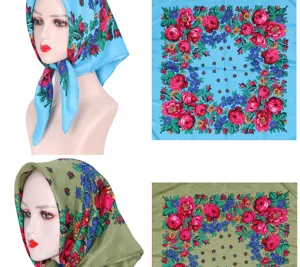 Vintage Floral Square Scarf Women Ethnic Hair Scarf Cotton Headwrap Multiuse Fashion Neckerchief
