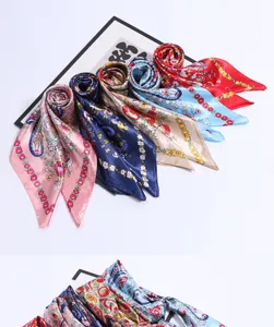 Elegant paisley floral imitation silk square scarf for women, soft lightweight hair scarf.