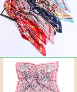 Colorful paisley silk square scarf for women, elegant floral print headband and neckerchief.