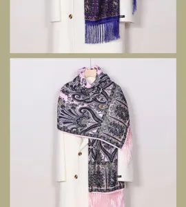 Ethnic style paisley print scarf for women, bohemian warm tassel shawl spring and summer.
