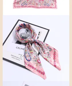 Pink paisley floral silk scarf for women, elegant neckerchief and head wrap accessory.