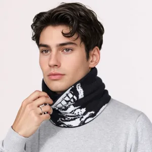 Winter warme dikke gevoerde nekwarmer mannen schedel print winddichte sjaal detail